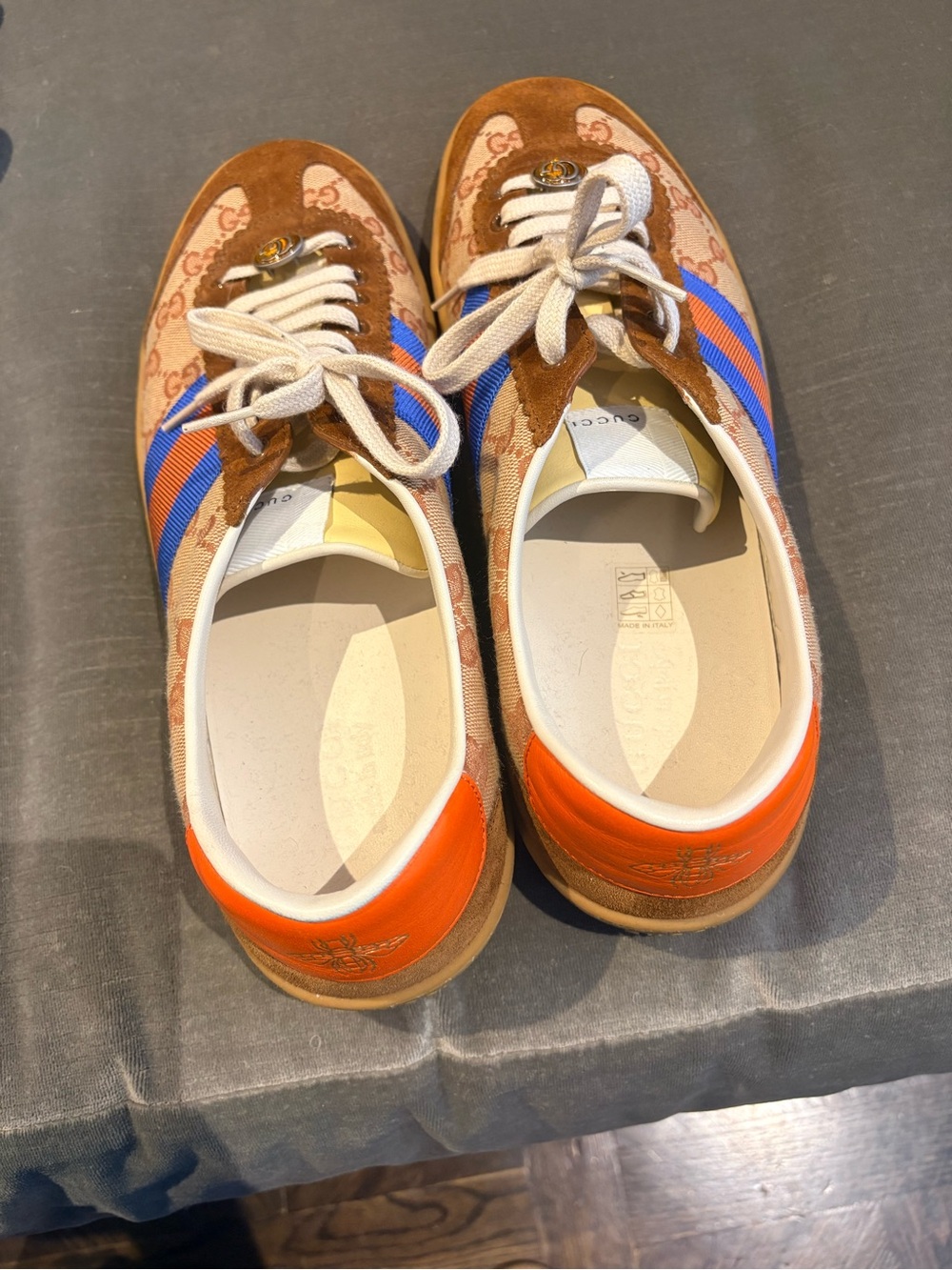 Gucci Brown Suede & Blue Stripe GG Canvas Men's Sneakers - Picture 4 of 4